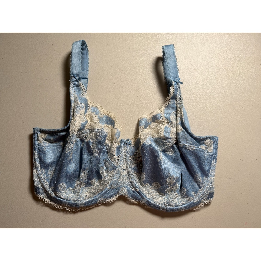 Panache Clara Full Cup Underwire Bra Size 32H Blue White Unlined Coquette 7255